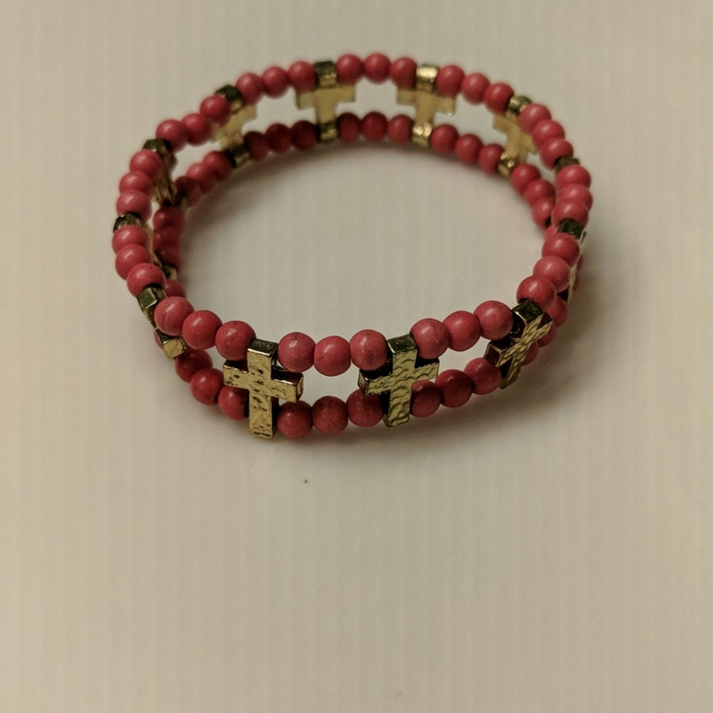 Pink cross elastic bracelet
